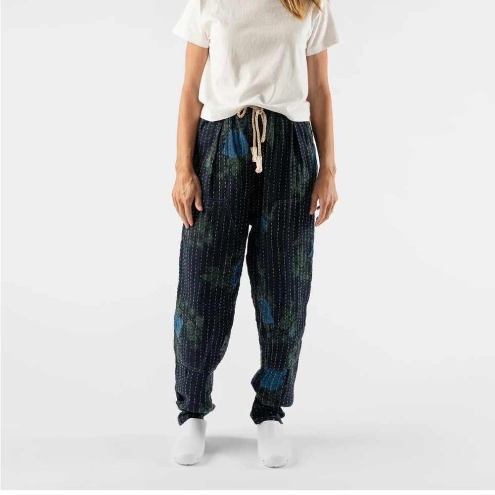 NWT FP Dr Collectors Textured Green and Indigo Pleated Kantha Pants - Picture 17 of 17